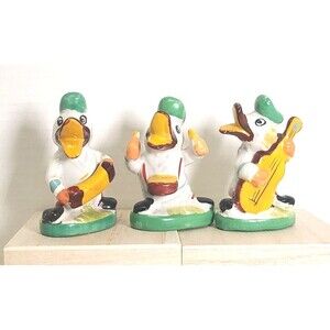 Set Of 3 Vintage Ceramic Ducks Playing Instruments Made in China 3.5”